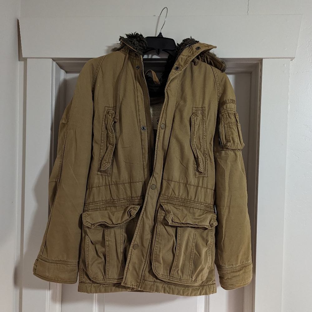 Vintage Y2K Hollister Faux Fur Hooded Parka Heavy Canvas Utility Jacket
